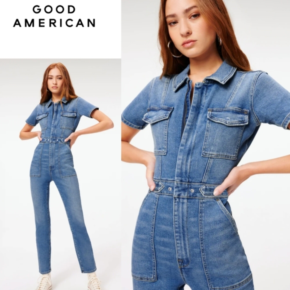 Good American Pants - GOOD AMERICAN fit for success jumpsuit denim jean romper 2